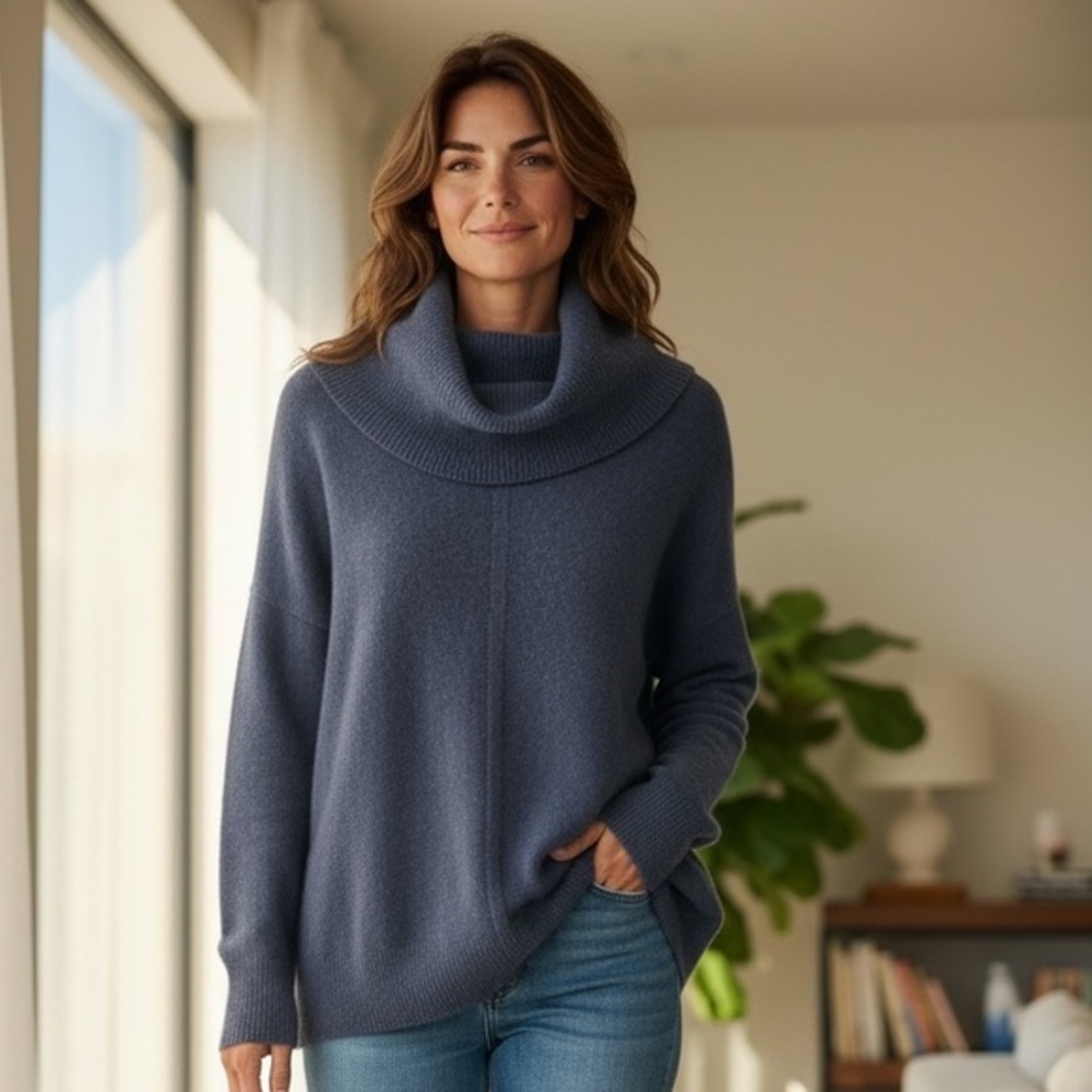 Sundance Elegant Cozy Blue Cowl Neck Sweater size medium
